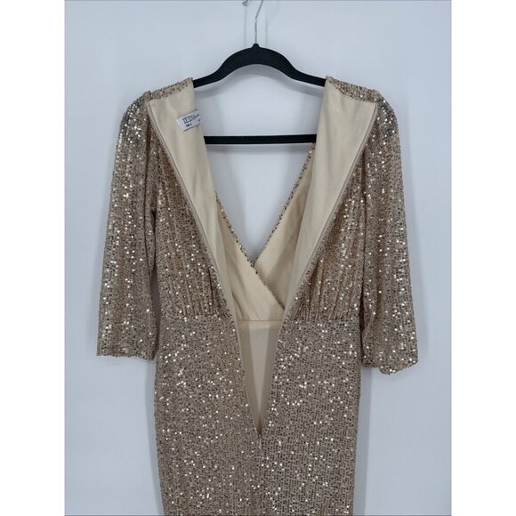 Mac Duggal Size 2 Gold SEQUINED DRAPED 3/4 SLEEVE Formal GOWN Dress New Prom - Picture 8 of 10